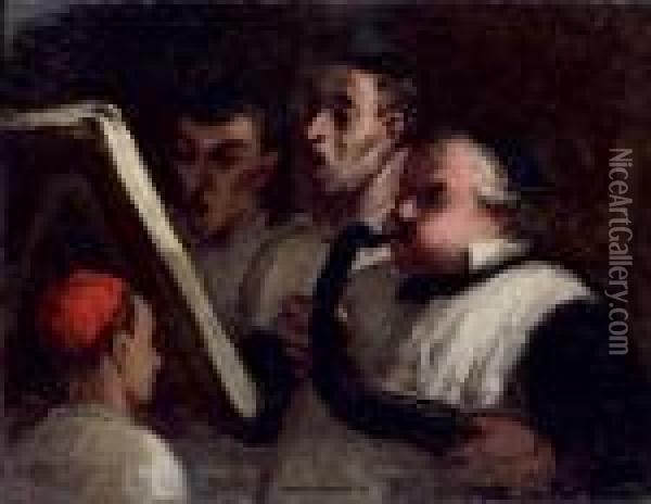 Le Lutrin - Les Chanteurs Au Lutrin Oil Painting - Honore Daumier