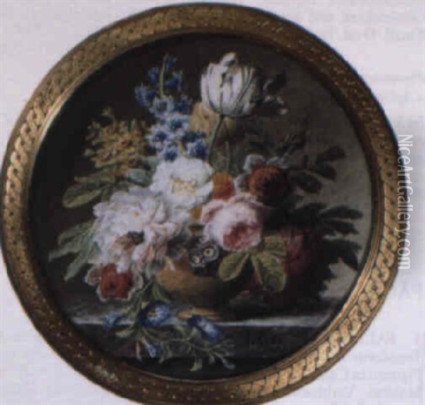 Groses Blumenbouquet In Vase Mit Marmorbalustrade Oil Painting - Jan Frans Van Dael