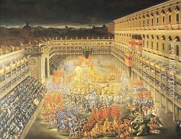 Festival in Honour of Queen Christina 1626-89 Of Sweden at the Palazzo Barberini Oil Painting - Filippo Lauri