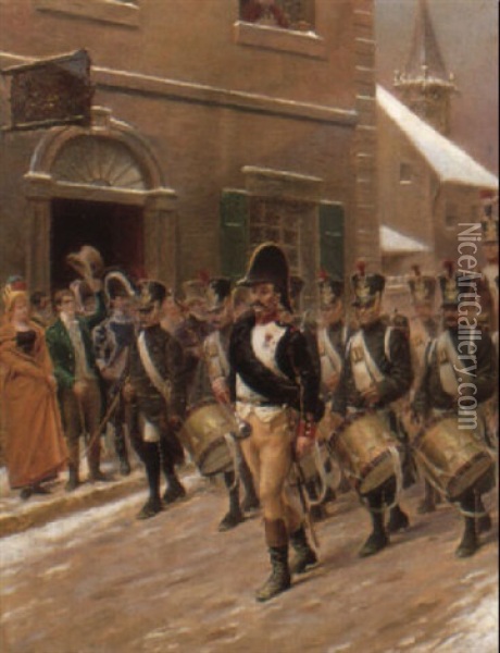 Gadeparti Med Musicerende Soldater Oil Painting - Emile Brisset