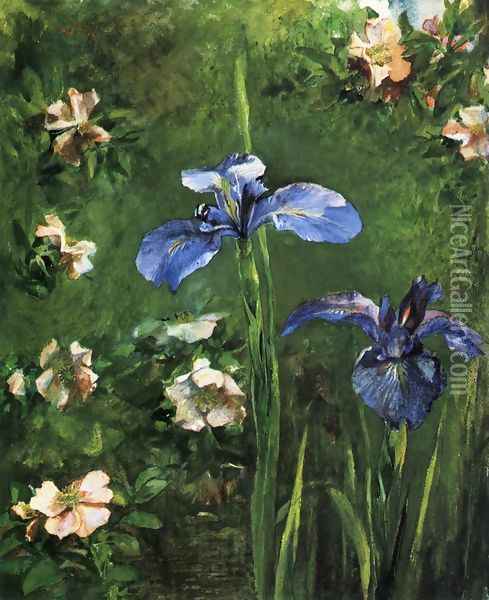 Wild Roses and Irises 1887 Oil Painting - John La Farge