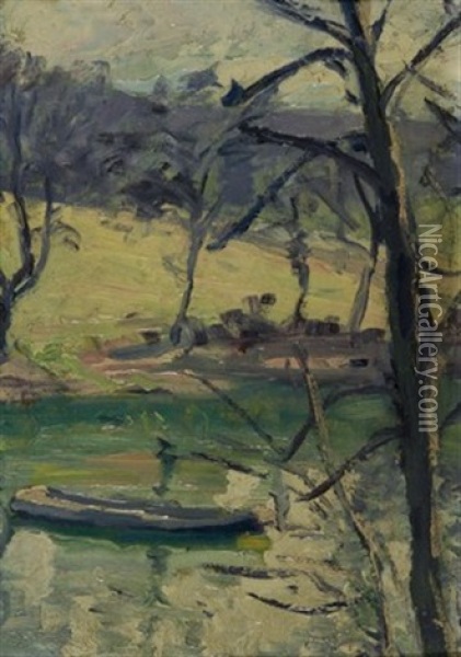Am Ufer Des Lac De Warfaz, Spa Oil Painting - Gustav Schoenleber