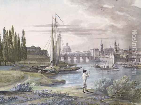 View of Dresden and the River Elbe, 1806 Oil Painting - C. Roes