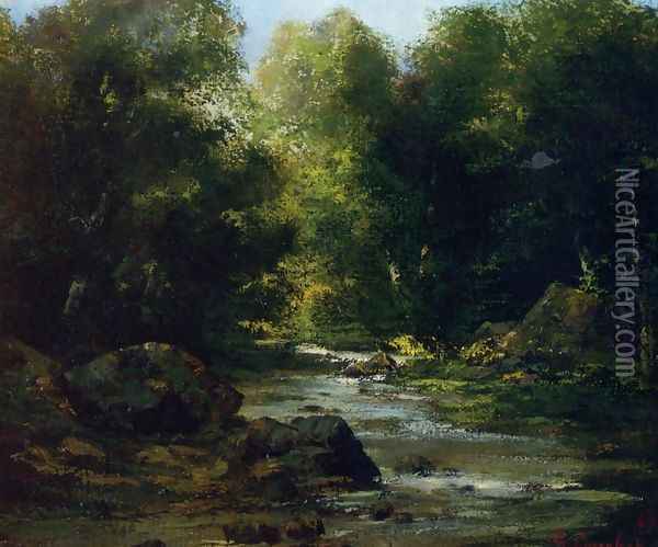 River Landscape Oil Painting - Gustave Courbet