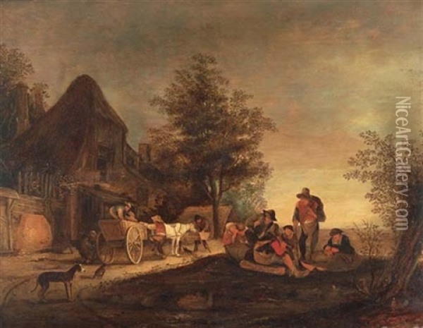 Travelers Resting By An Inn Oil Painting - Isaac Van Ostade