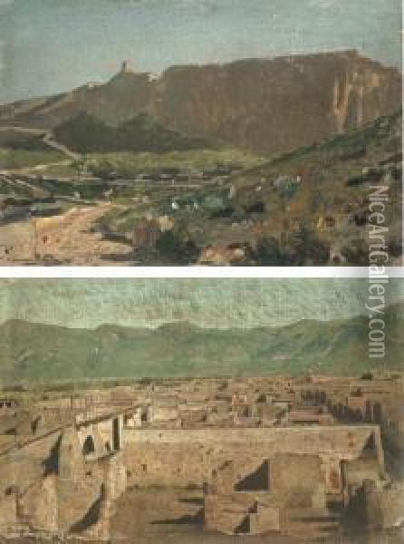 Vue De Capri; Et Vue De Pompei Oil Painting - Edouard Alexandre Sain