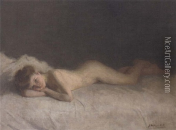 A Young Girl On A Bed Oil Painting - Joseph Milner Kite
