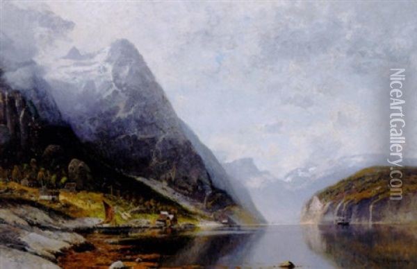 Parti Fra Sognefjord Oil Painting - Adolf Gustav Schweitzer
