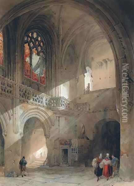 Interior of the church of St. Saveur, Caen Oil Painting - David Roberts
