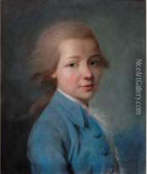 Portrait De Jeune Garcon A La Veste Bleue Oil Painting - Joseph Boze