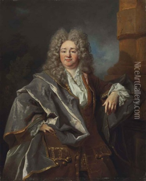 Portrait Of A Gentleman, Three-quarter Length Oil Painting - Nicolas de Largilliere