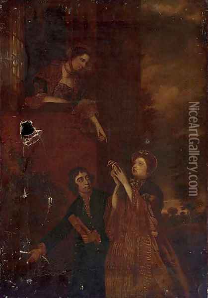 Charles James Fox, Lady Sarah Bunbury and Lady Susan Fox Strangeways in the gardens of Holland House Oil Painting - Sir Joshua Reynolds
