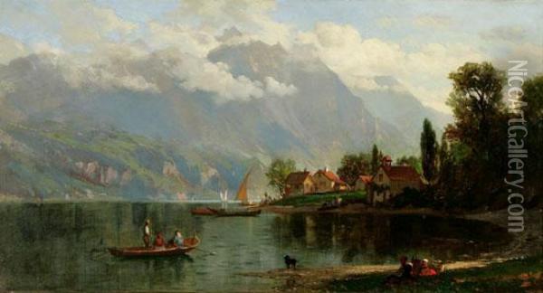 Mountain Landscape With A Lake Oil Painting - Samuel Lancaster Gerry