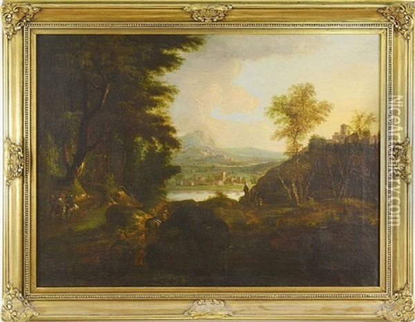 Italian River Landscape Oil Painting - Frantisek Theodor Dallinger