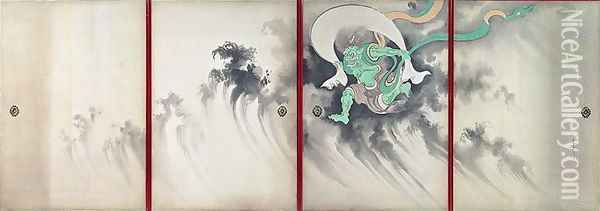 Sliding doors depicting a wind god Late Edo Period Oil Painting - Suzuki Kiitsu