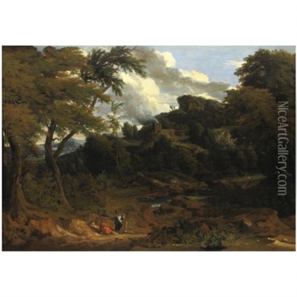 Paesaggio Con Figure E Un Castello Sul Fondo Oil Painting - Jan Baptiste Huysmans