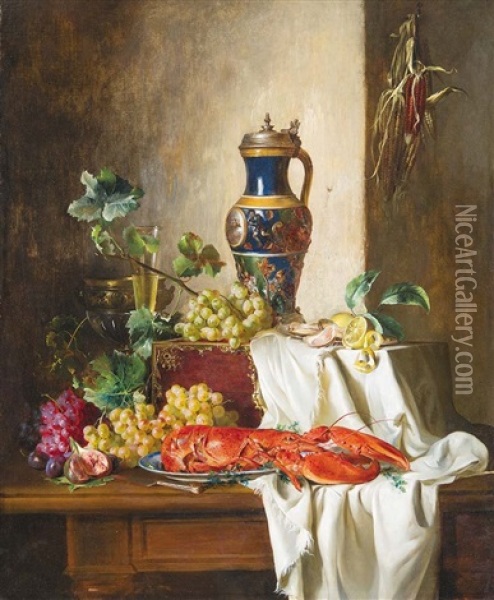Still Life With Lobster Oil Painting - Adalbert Schaeffer