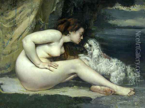 Nude woman with a dog Oil Painting - Gustave Courbet