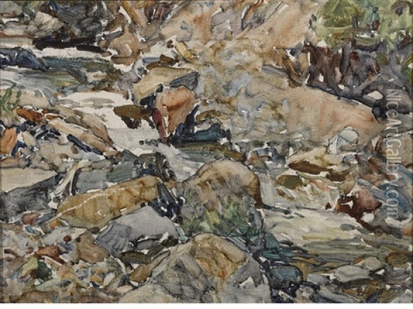 Canyon Creek, Wyoming, Behind Studio Oil Painting - Frank Tenney Johnson