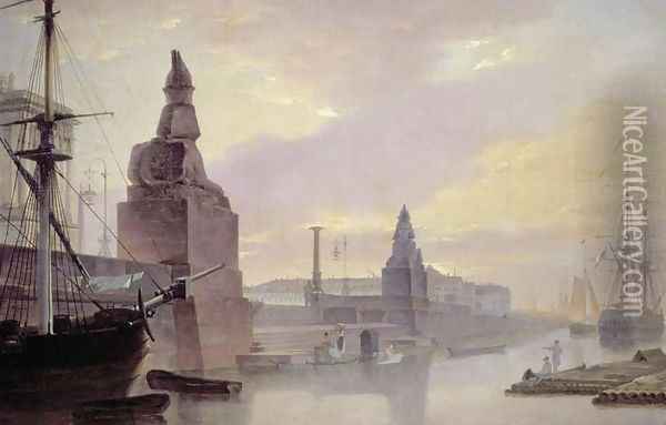 The Neva Embankment by the Academy of Art, 1835 Oil Painting - Maksim Nikiforovich Vorobiev