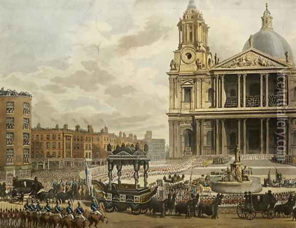 Funeral Procession of the late Viscount Nelson, from the Admiralty to St.Pauls, 9th January 1806, engraved by Merigot, pub. 1806 Oil Painting - Augustus Charles Pugin