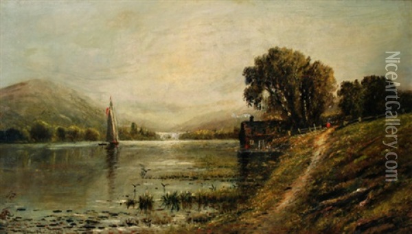 Sailboat On The Lake Oil Painting - Edmund Darch Lewis