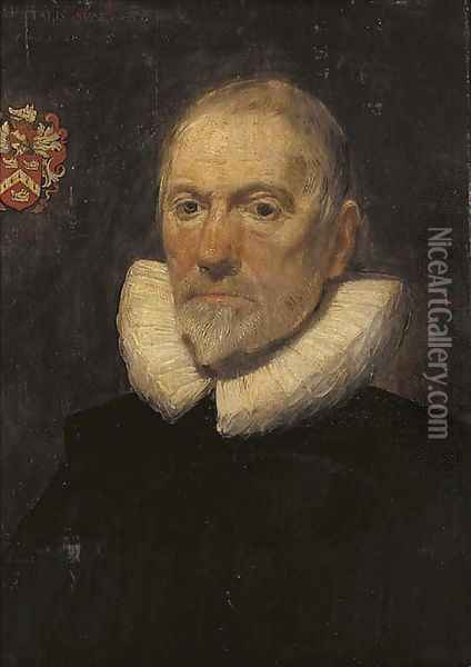 Portrait of a gentleman, thought to be a member of the Philipson family of Calgarth Hall, Westmorland, bust-length, in a lace ruff and black coat Oil Painting - Sir Anthony Van Dyck