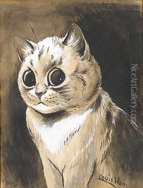 The Wide-eyed Kitten Oil Painting - Louis William Wain