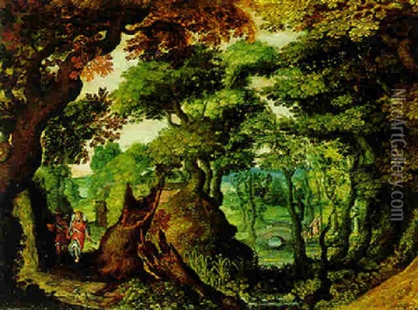 Tobias Und Der Engel In Einer Waldlandschaft Oil Painting - Anton Mirou