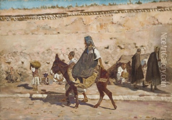 Scene De Rue, Marrakech Oil Painting - Joseph Felix Bouchor