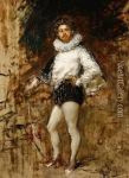 Study Of A Man In Renaissance Costume Oil Painting - Vincenzo Irolli