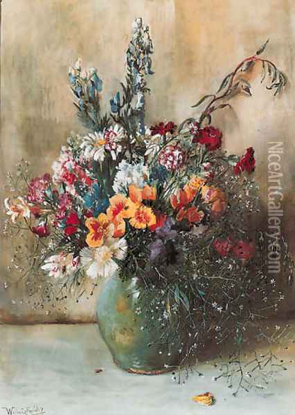 A mixed summer bouquet in a vase Oil Painting - Willem Roelofs
