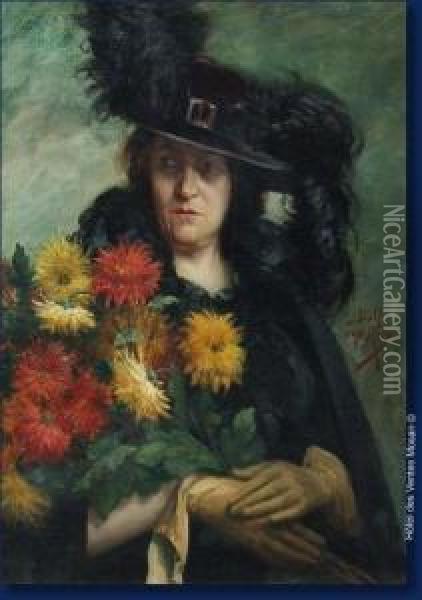 Femme Au Bouquet De Fleurs Oil Painting - Dolf van Roy