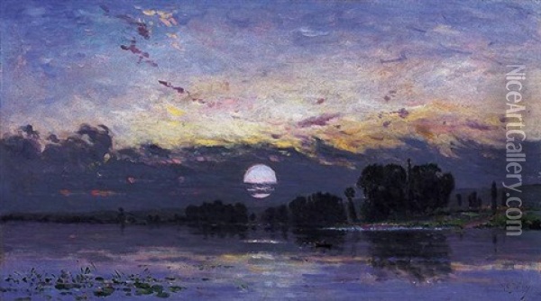Moonrise Over The Lake Oil Painting - Hippolyte Camille Delpy