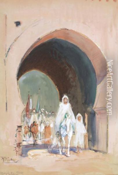 Arrivee D'un Cherif A Meknes Oil Painting - Maurice Romberg De Vaucorbeil