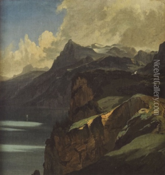 Lac Des Quatre-cantons - Der Uri-rotstock, Von Seelisberg Gesehen Oil Painting - Alexandre Calame
