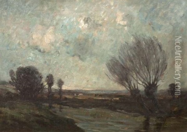 A Windy Day, Barbizon Oil Painting - Nathaniel, R.H.A. Hill