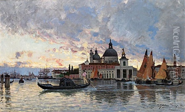 Gondoler Och Fartyg Pa Kanalen, Venedig Oil Painting - Carl Skanberg