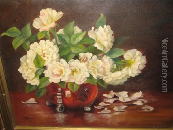 Peonies In Glass Vase Oil Painting - Eleanor Ecob Morse