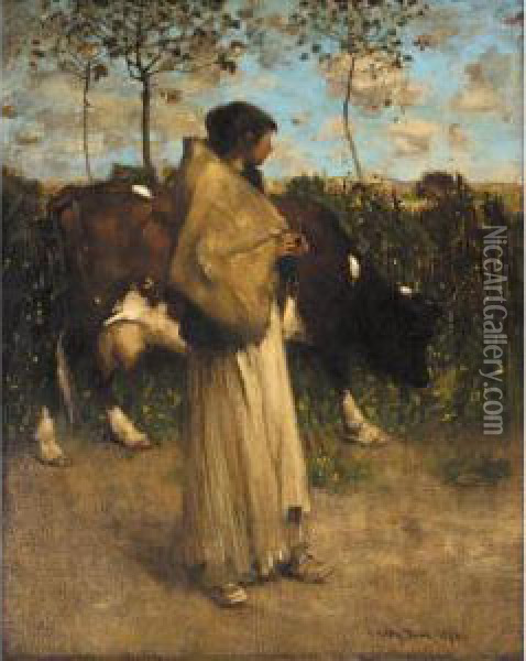 Morning Pasture Oil Painting - Thomas Austen Brown