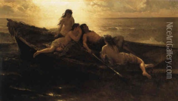 Schlafender Fischerknabe Und Die Drei Nixen Oil Painting - Wilhelm Kray