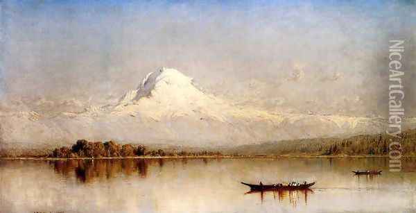 Mount Rainier Bay Of Tacoma Oil Painting - Sanford Robinson Gifford