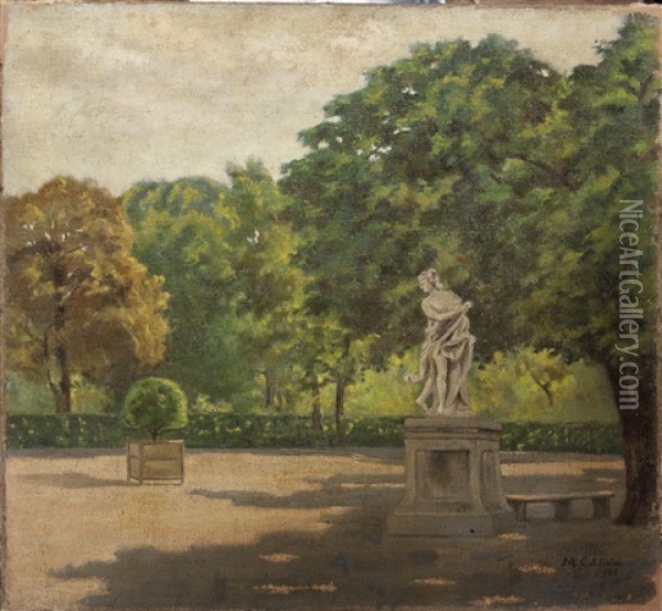 Veduta Dei Giardini Reali Con Statua Oil Painting - Marco Calderini