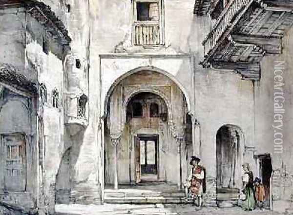 The Entrance to the Mosque Oil Painting - John Frederick Lewis