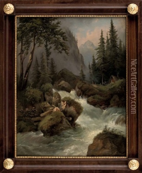 Der Wildbach Oil Painting - Eduard Peithner Ritter von Lichtenfels