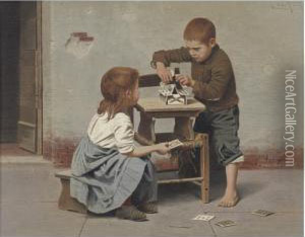 A Game Of Cards Oil Painting - Giulio Del Torre