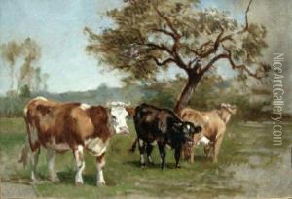 Paysage Aux Vaches Oil Painting - Louis-Francois-V. Watelin