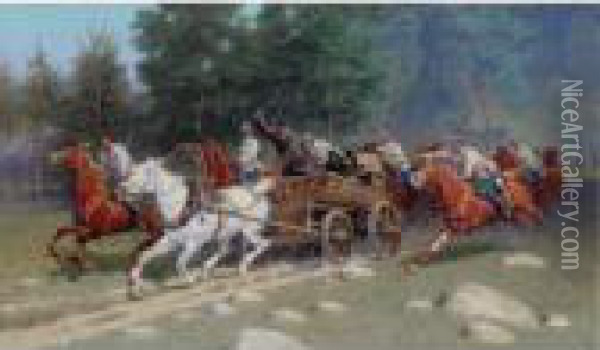 Cavalry On The Attack Oil Painting - Ivan Petrovich Prianishnikov