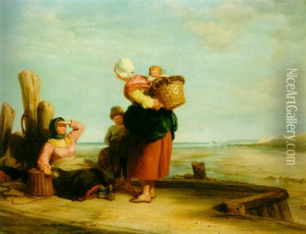 The Mussel Gatherers, The Coast Of France Oil Painting - William Collins