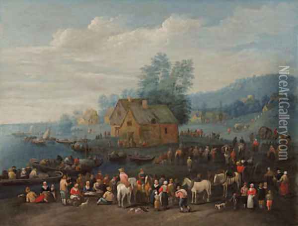 Travellers gathered by a bay Oil Painting - Theobald Michau